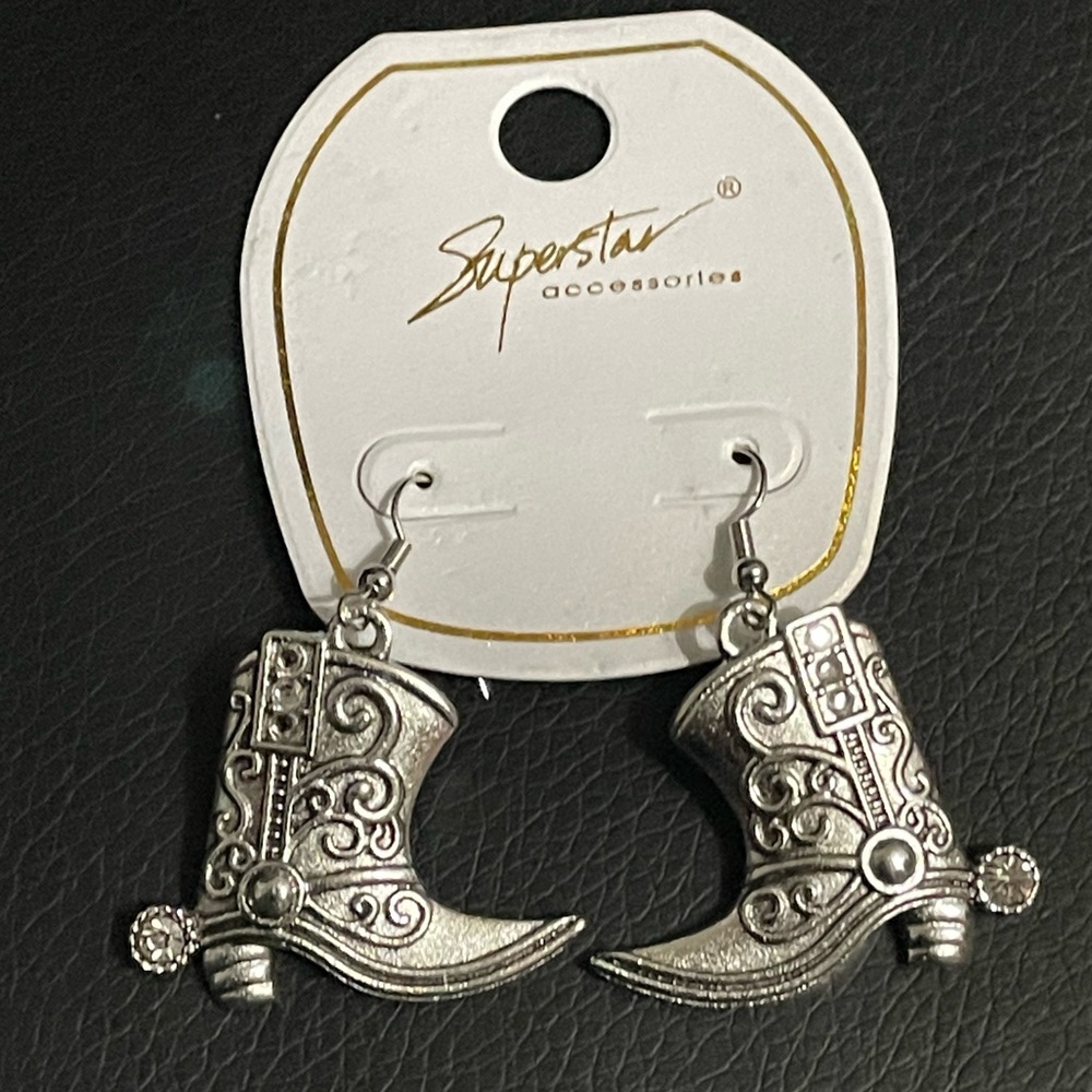 Superstar cowboy boot earrings with rhinestone bling Festival
